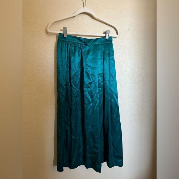Vintage Satin Pleated Midi Skirt in Teal Blue Green Sz 2 - Picture 2 of 6